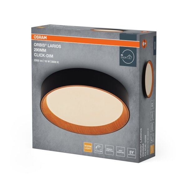 LED Deckenlampe Click-DIM Schwarz Metall 3000K OSRAM