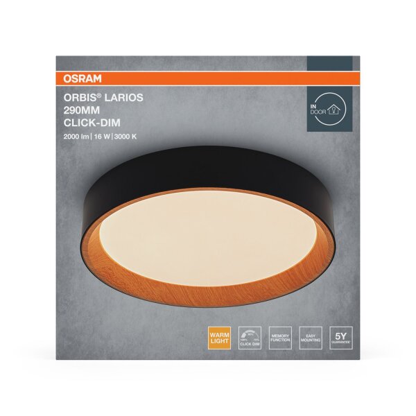 LED Deckenlampe Click-DIM Schwarz Metall 3000K OSRAM
