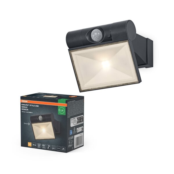 LED Akku Wandspot Metall Sensor schwenkbar 3000K IP44
