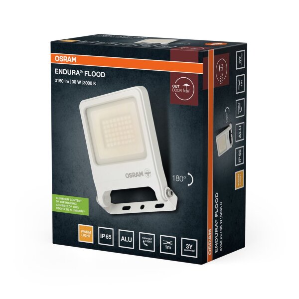 LED Außenstrahler Weiß Alu Glas 3000K IP65 B:13cm OSRAM