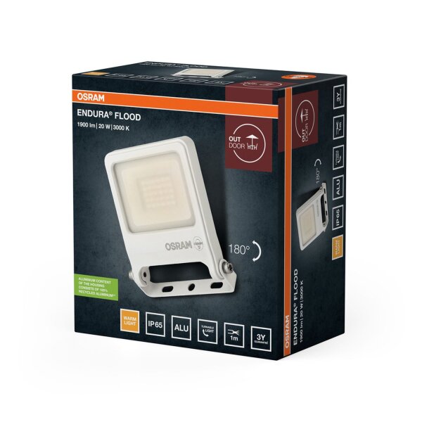 LED Außenstrahler Weiß Alu Glas 3000K IP65 B:10cm OSRAM