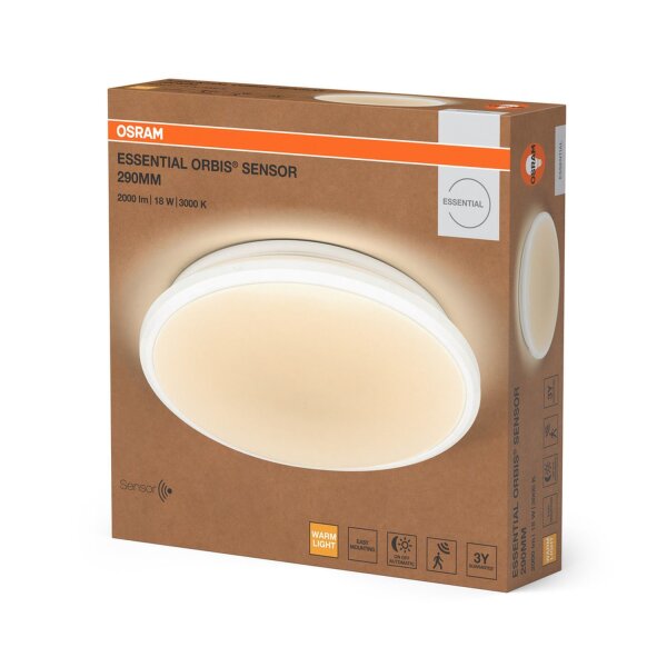 LED Deckenleuchte Sensor Metall Weiß 3000K B:29cm OSRAM