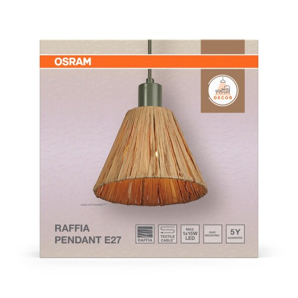 Pendelleuchte Grün Bast E27 Ø20 cm modern OSRAM