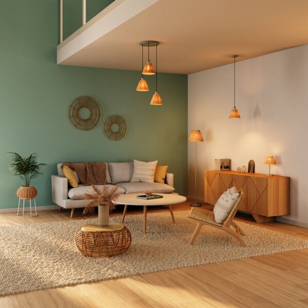 Hängelampe Grün Bast E27 Ø43 cm modern Design OSRAM