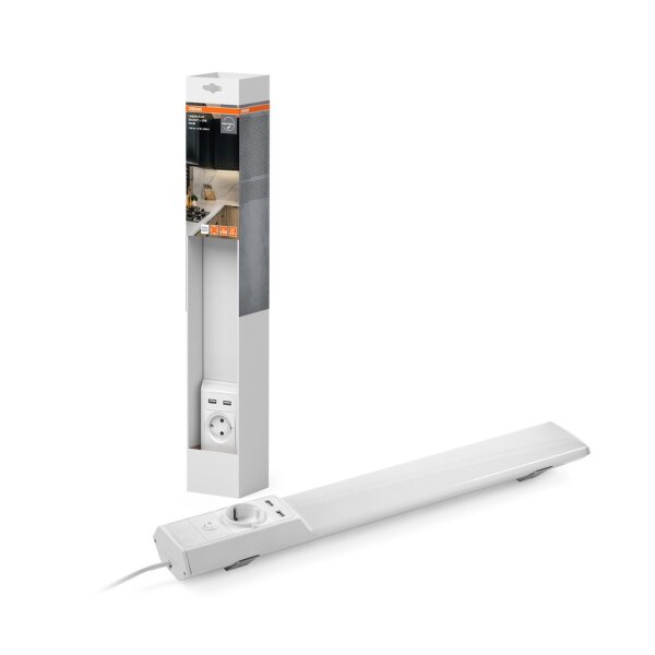 LED Unterbauleuchte Weiß Alu 4000 K 54 cm Steckdose USB