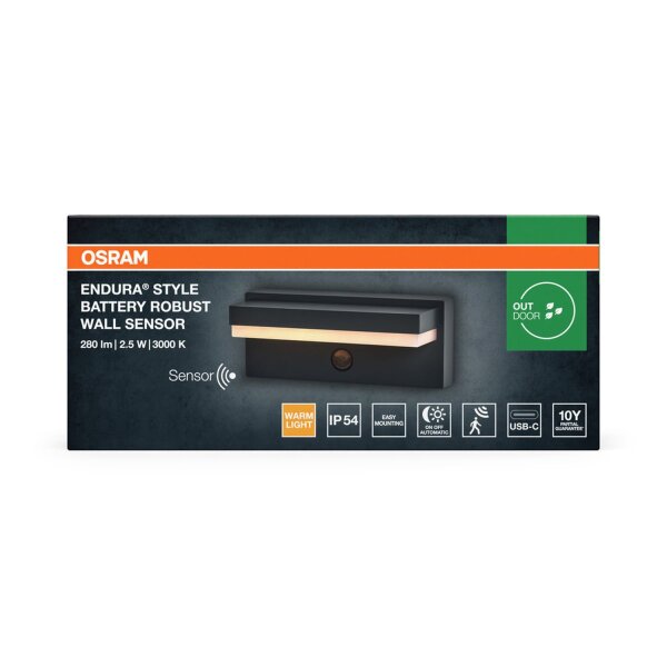 LED Akku Wandleuchte Sensor Alu 3000 K IP54 OSRAM