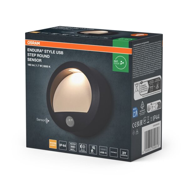 LED Akku Wandleuchte Sensor Metall 3000 K IP44 OSRAM