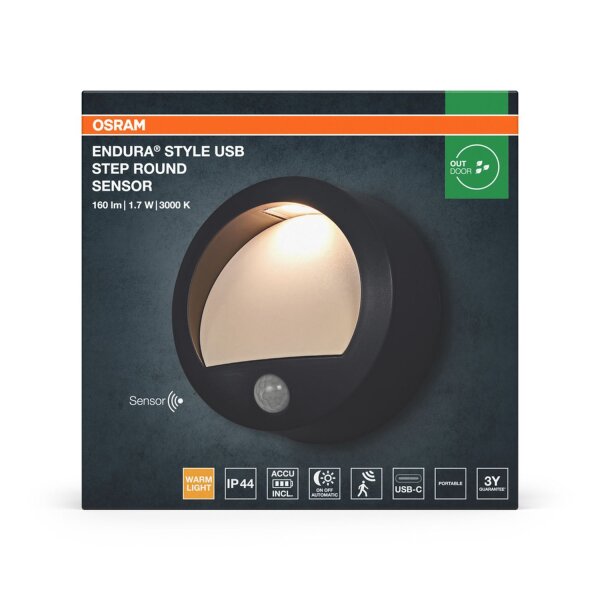 LED Akku Wandleuchte Sensor Metall 3000 K IP44 OSRAM