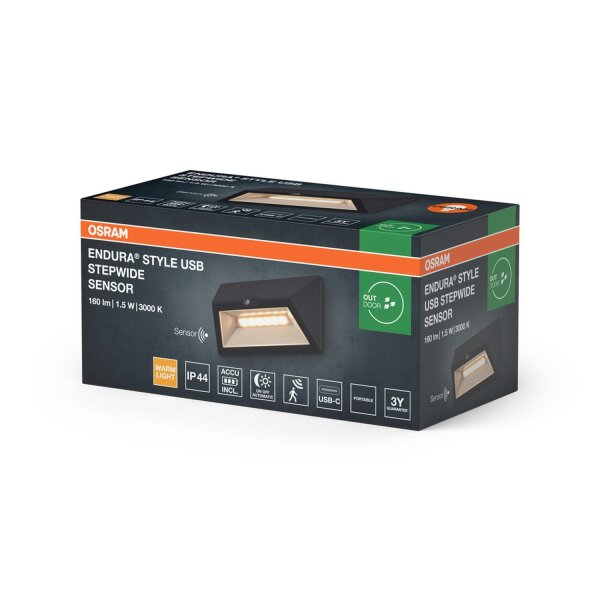 LED Akku Wandleuchte Metall Sensor 3000 K IP44 OSRAM
