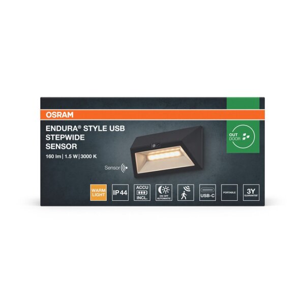 LED Akku Wandleuchte Metall Sensor 3000 K IP44 OSRAM
