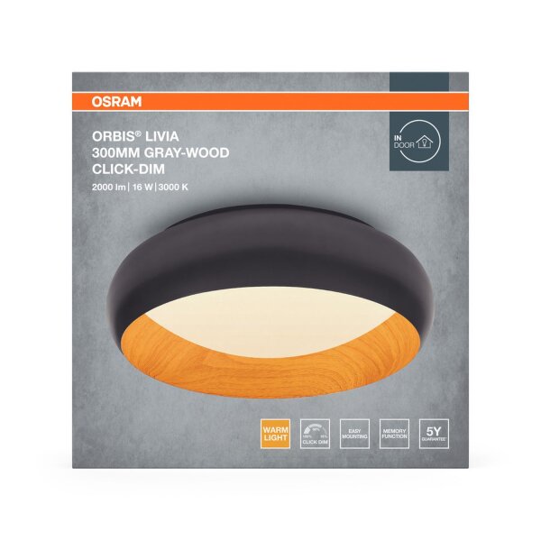 LED Deckenleuchte Click-DIM Grau 3000K Ø30cm OSRAM
