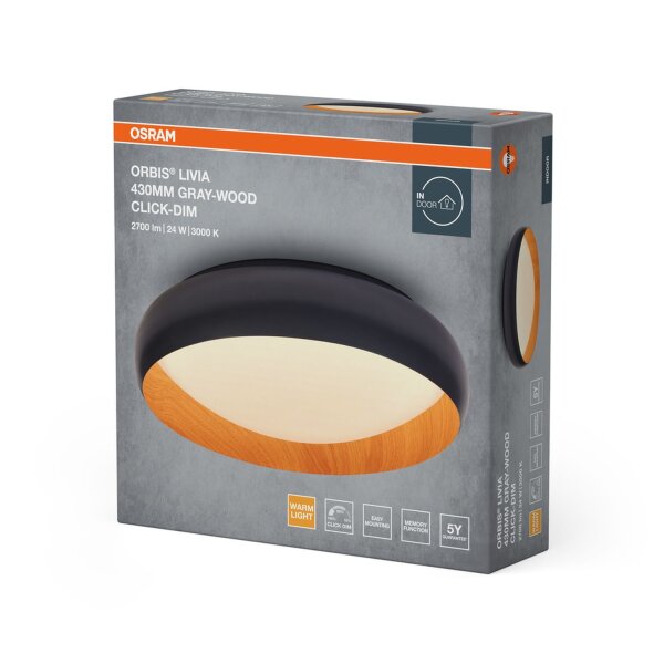 LED Deckenlampe Click-DIM Grau Metall 3000K Ø43cm OSRAM