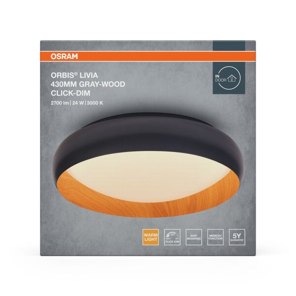 LED Deckenlampe Click-DIM Grau Metall 3000K Ø43cm OSRAM