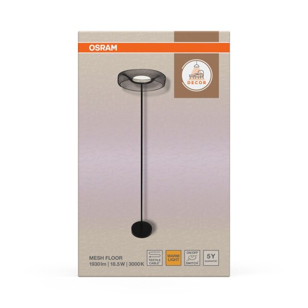 LED Stehleuchte Schwarz Metall 3000 K H:161 cm OSRAM