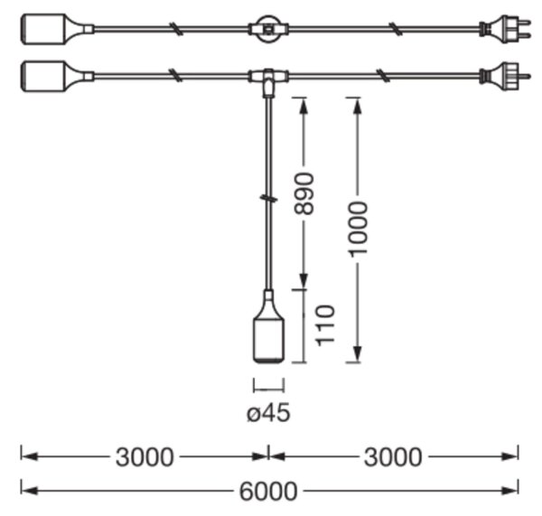 Pendelleuchte Grau Silikon IP44 E27 L:600 cm OSRAM