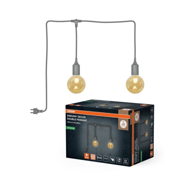 Pendelleuchte Grau Silikon IP44 E27 L:600 cm OSRAM