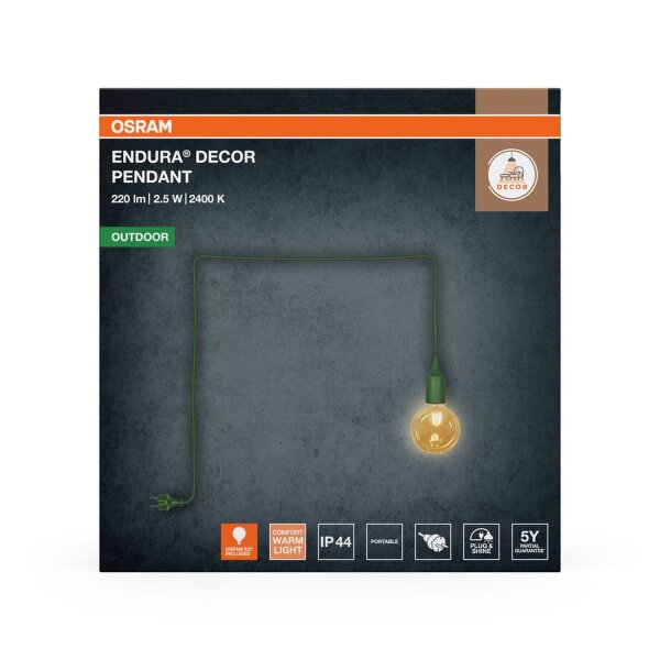 Pendelleuchte Grün Silikon IP44 E27 L:500 cm OSRAM