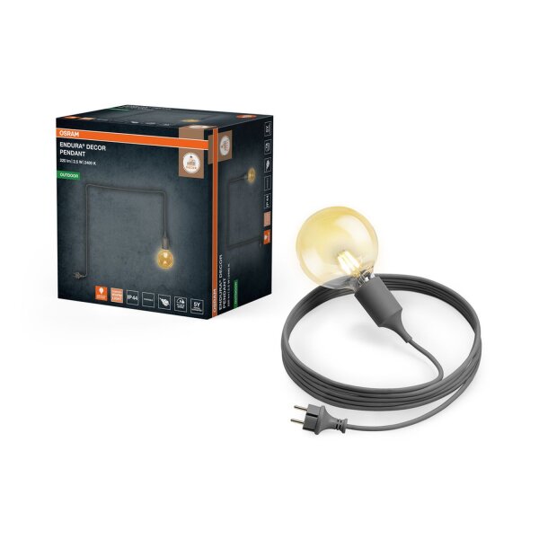 Pendelleuchte Grau Silikon IP44 E27 L:500 cm OSRAM