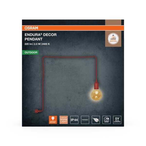 Pendelleuchte Braun Silikon IP44 E27 L:500 cm OSRAM