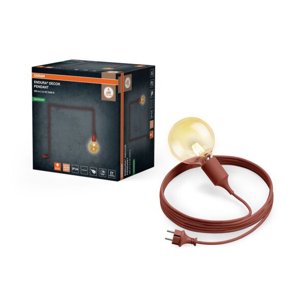 Pendelleuchte Braun Silikon IP44 E27 L:500 cm OSRAM