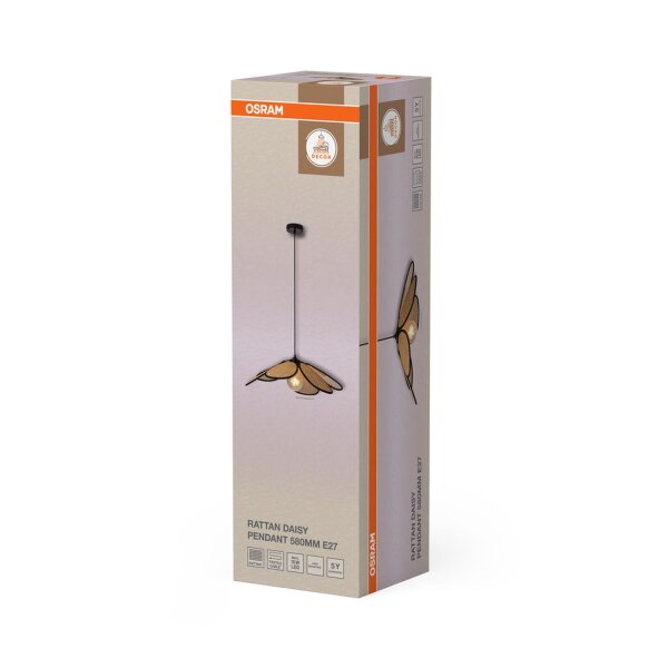 Hängelampe Schwarz Rattan E27 Ø58 cm rund OSRAM
