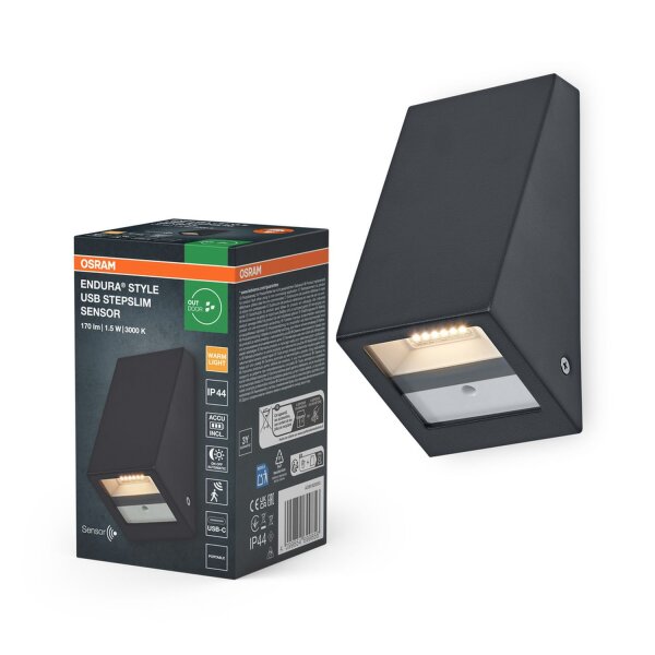 LED Akku Wandlampe Sensor Edelstahl 3000 K IP44 OSRAM