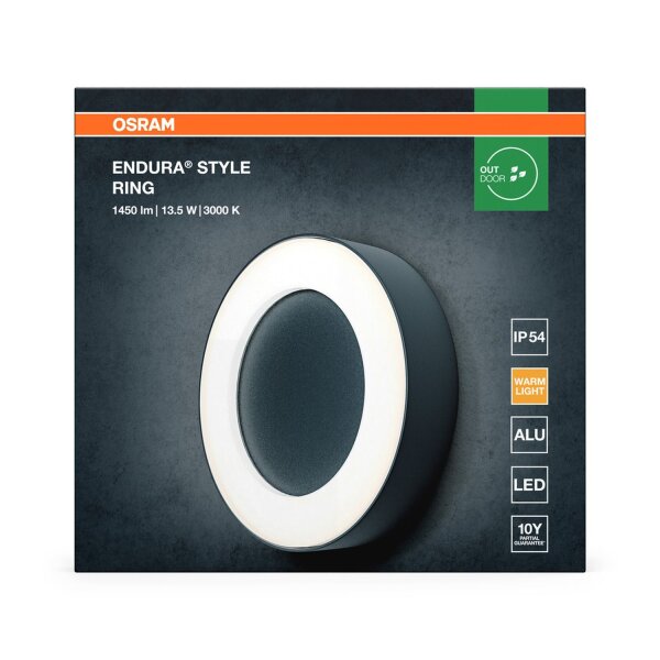 LED Wandlampe Dunkelgrau Alu 3000 K IP54 Ø20,2 cm OSRAM