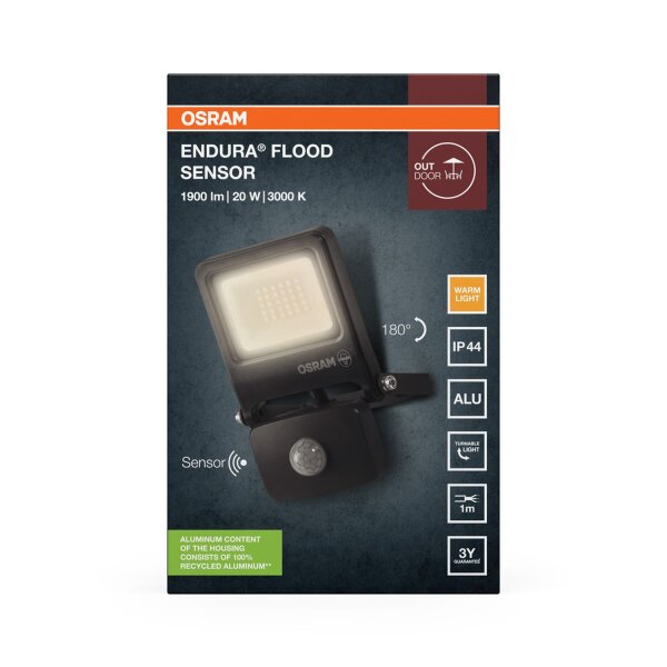 LED Außenstrahler Sensor Alu 3000K IP44 H:16,8cm OSRAM