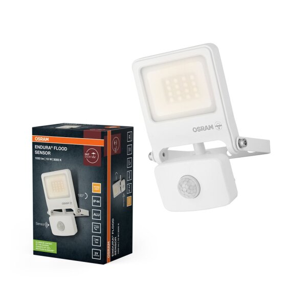LED Außenstrahler Alu Glas Weiß Sensor 3000K IP44 OSRAM