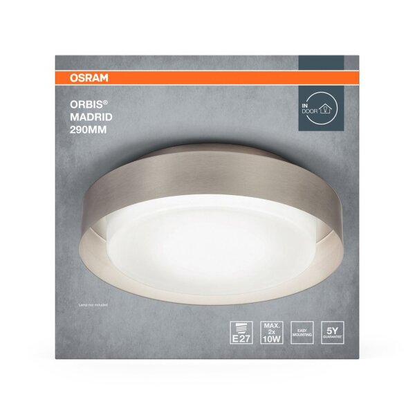 Deckenleuchte Glas Stahl Nickel E27 Ø29 cm modern OSRAM