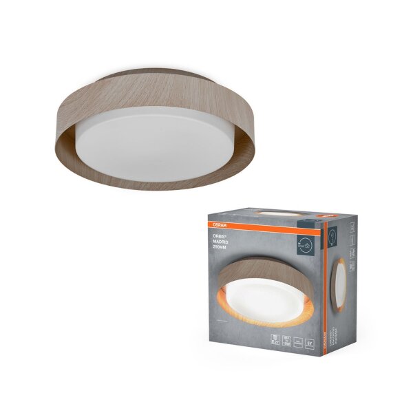 Deckenleuchte Holz Stahl Glas E27 Ø29 cm rund OSRAM