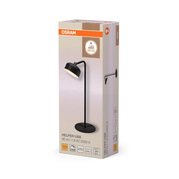 LED Akku Tischlampe dimmbar Schwarz 3000 K H:36cm OSRAM
