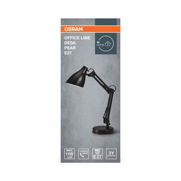 Tischlampe verstellbar Schwarz Metall E27 H:40 cm OSRAM