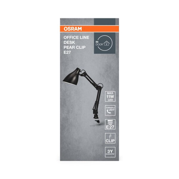Klemmleuchte verstellbar Schwarz Metall E27 40 cm OSRAM