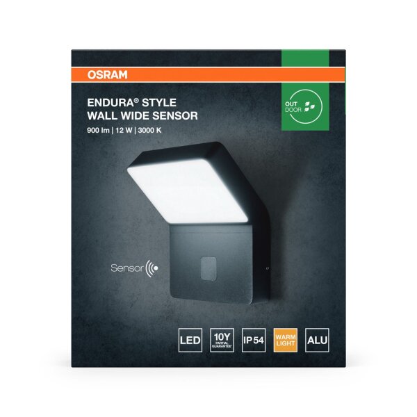 LED Wandleuchte Sensor Alu 3000 K IP44 B:17,6 cm OSRAM