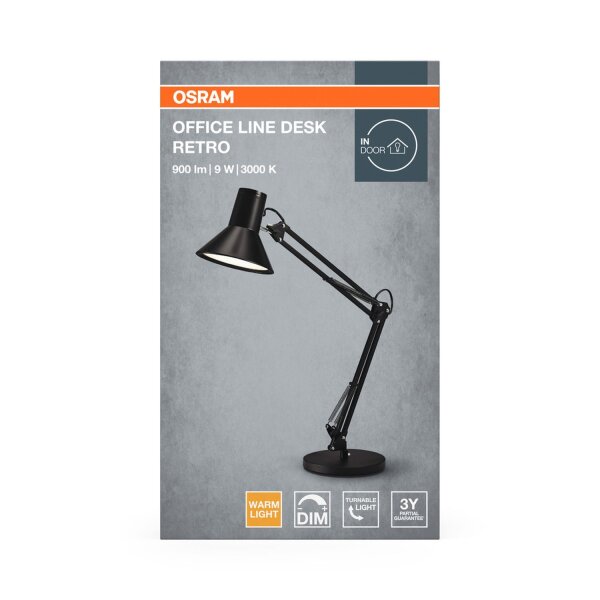 LED Tischlampe dimmbar verstellbar Schwarz 3000K OSRAM