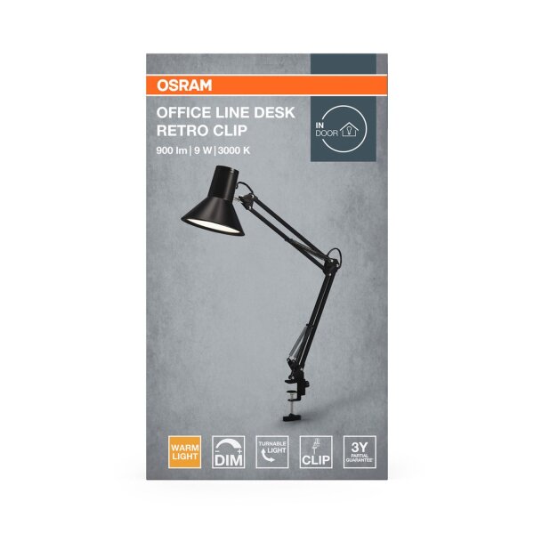 LED Klemmleuchte dimmbar flexibel Schwarz H:67 cm OSRAM