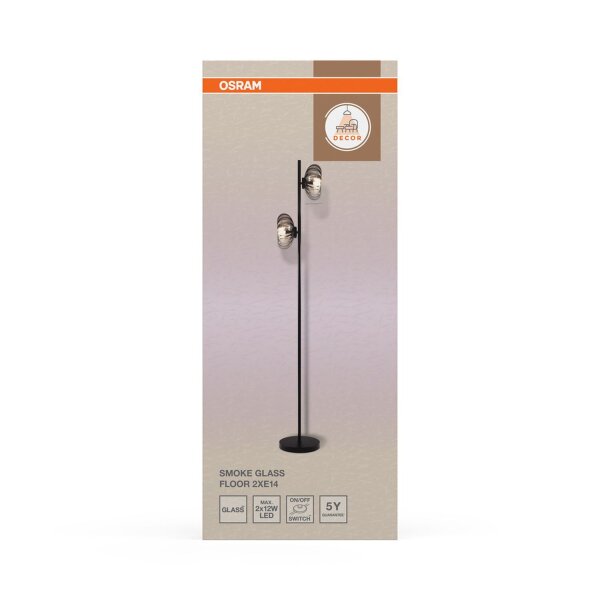 Stehleuchte Schwarz Stahl Glas E14 H:170 cm OSRAM