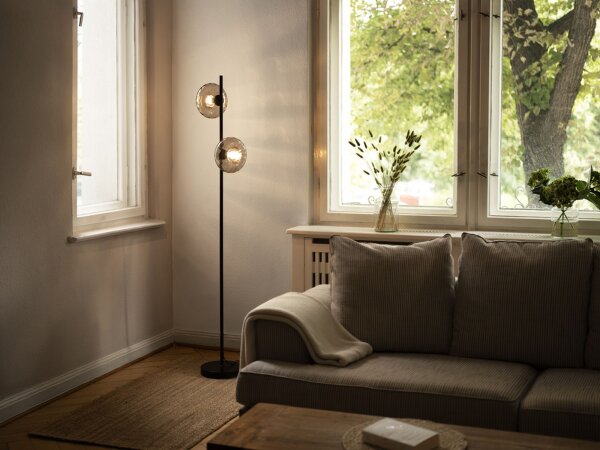 Stehleuchte Schwarz Stahl Glas E14 H:170 cm OSRAM