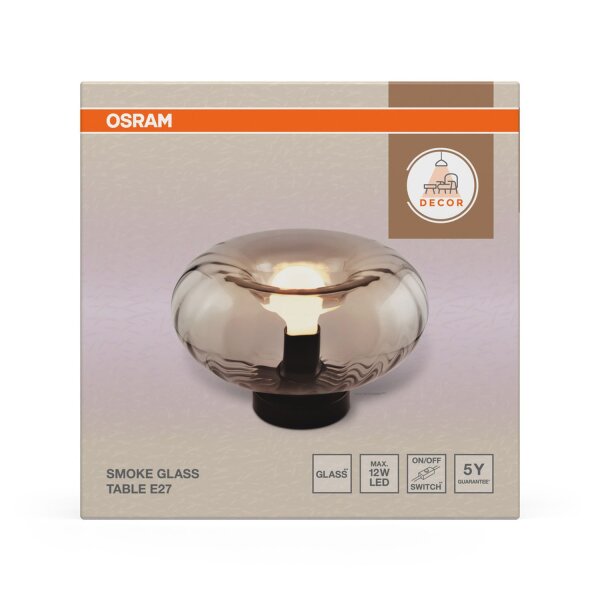 Tischleuchte Schwarz Stahl Glas E27 H:17,6 cm OSRAM