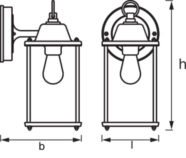 Wandlampe Alu Glas IP23 E27 H:22,5 cm Laterne OSRAM