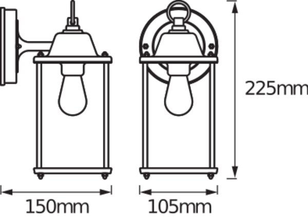 Wandleuchte Schwarz Alu IP23 E27 H:22,5cm Laterne OSRAM