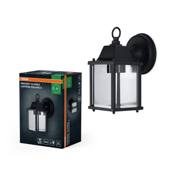 Wandleuchte Schwarz Alu IP23 E27 H:22,5cm Laterne OSRAM