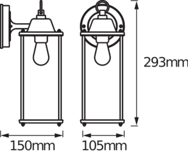 Wandleuchte Schwarz Alu IP23 E27 H:29,3cm Laterne OSRAM