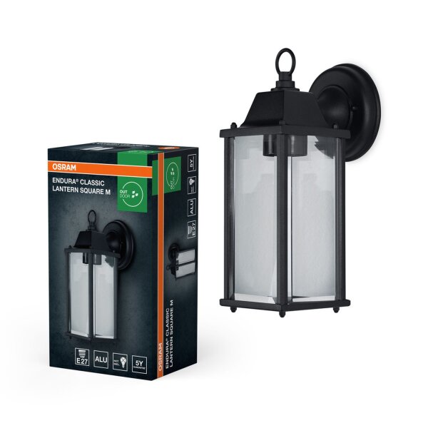 Wandleuchte Schwarz Alu IP23 E27 H:29,3cm Laterne OSRAM