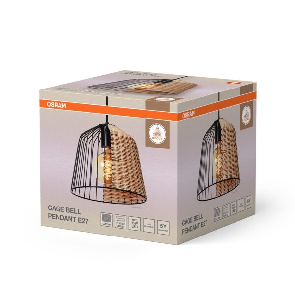 Pendelleuchte Rattan L:26 cm E27 Schwarz Braun OSRAM
