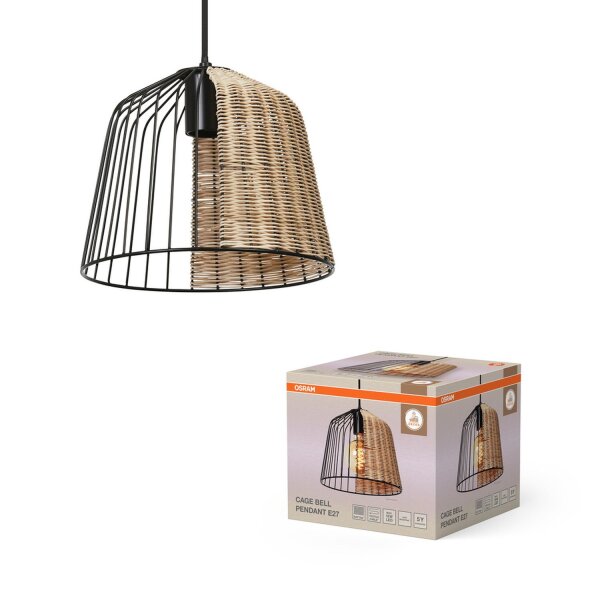Pendelleuchte Rattan L:26 cm E27 Schwarz Braun OSRAM