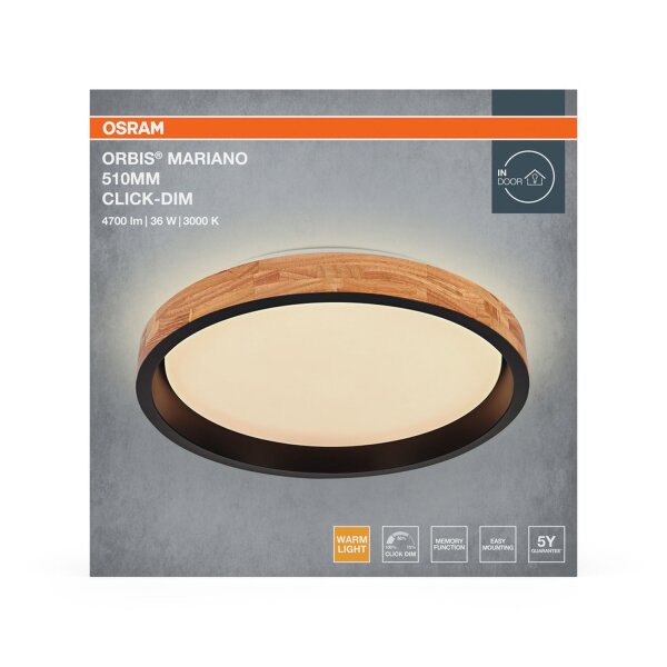 LED Deckenleuchte Click-DIM Holz Schwarz 3000K OSRAM