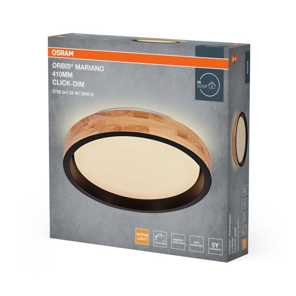 LED Deckenleuchte Schwarz Holz Click-DIM 3000K OSRAM