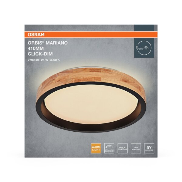 LED Deckenleuchte Schwarz Holz Click-DIM 3000K OSRAM